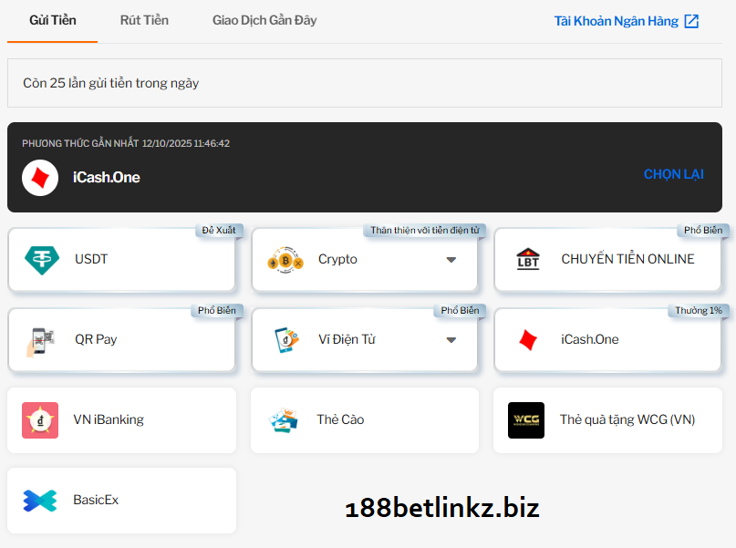 Các phương thức nạp tiền 188bet