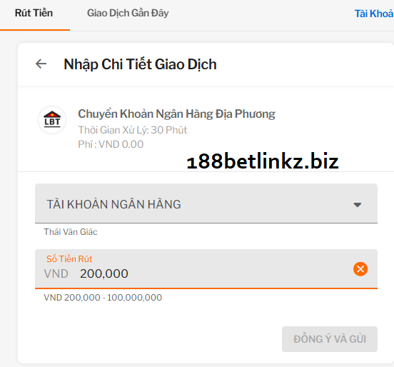 Nhập số tiền rút 188bet